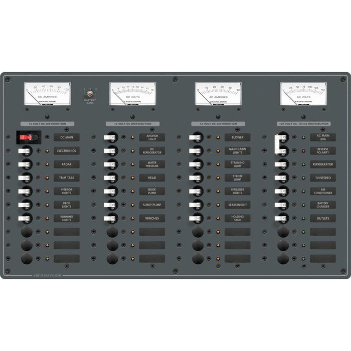 Blue Sea 8095 AC Main +8 Positions - DC Main +29 Positions Toggle Circuit Breaker Panel (White Switches)