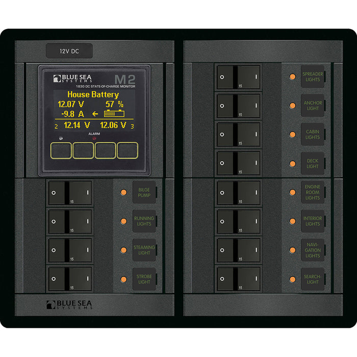 Blue Sea 1496 - 360 Panel - 12 Position 12V Flat Rocker M2 Multimeter w-SOC